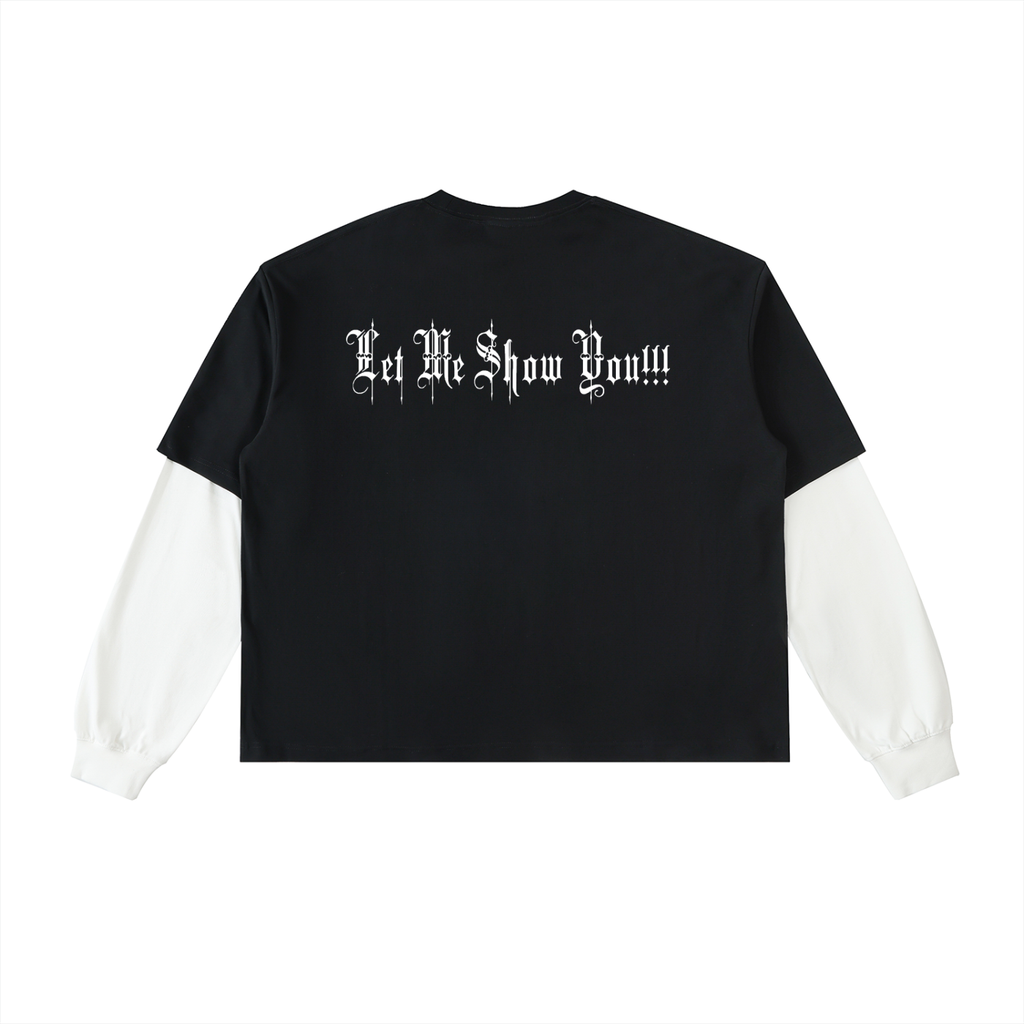 I DON'T CARE - Layered Contrast Sleeve Cotton T-Shirt